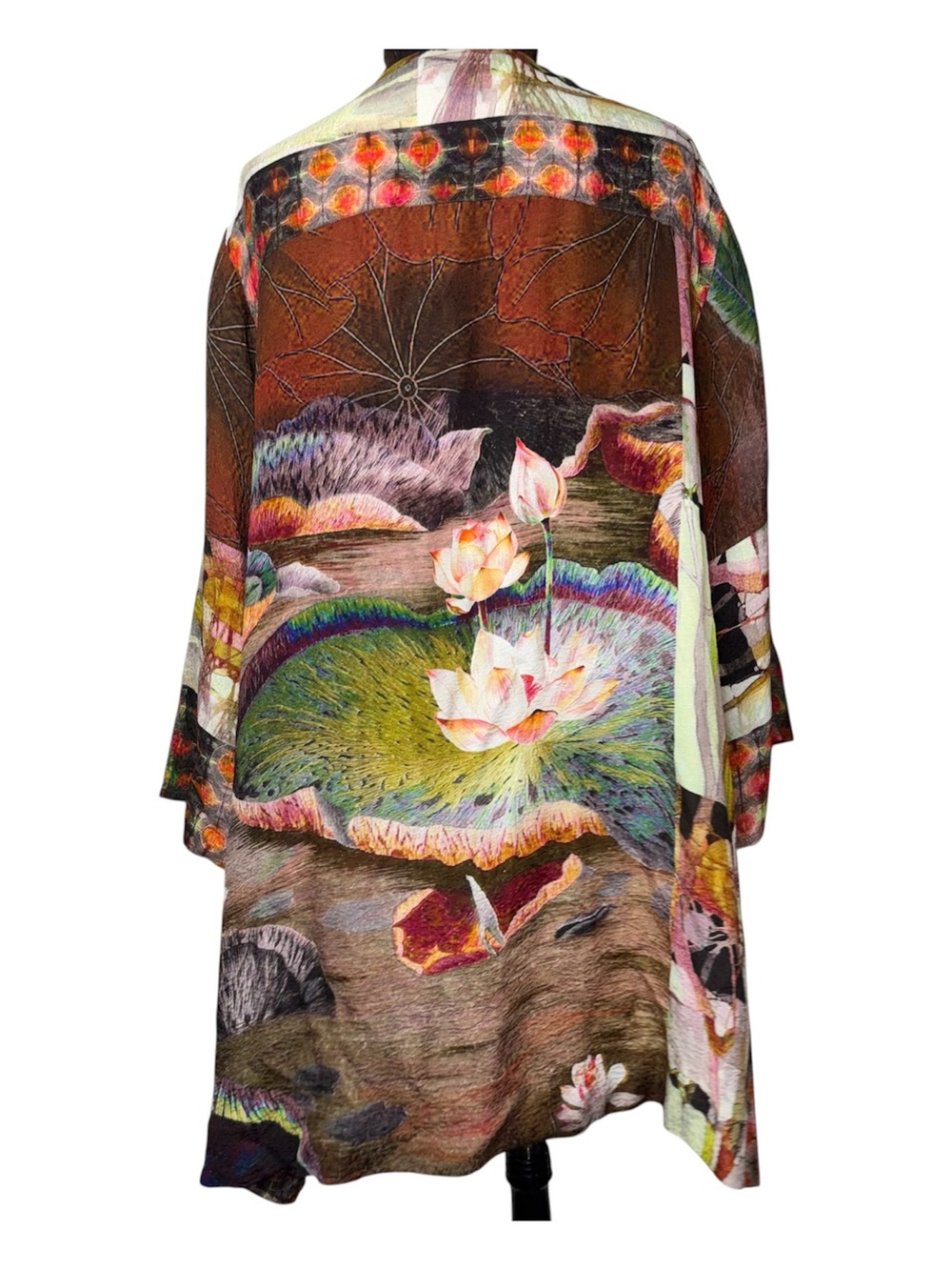 Waterlily Print Flowing Tunic Top - Brown Multicolor